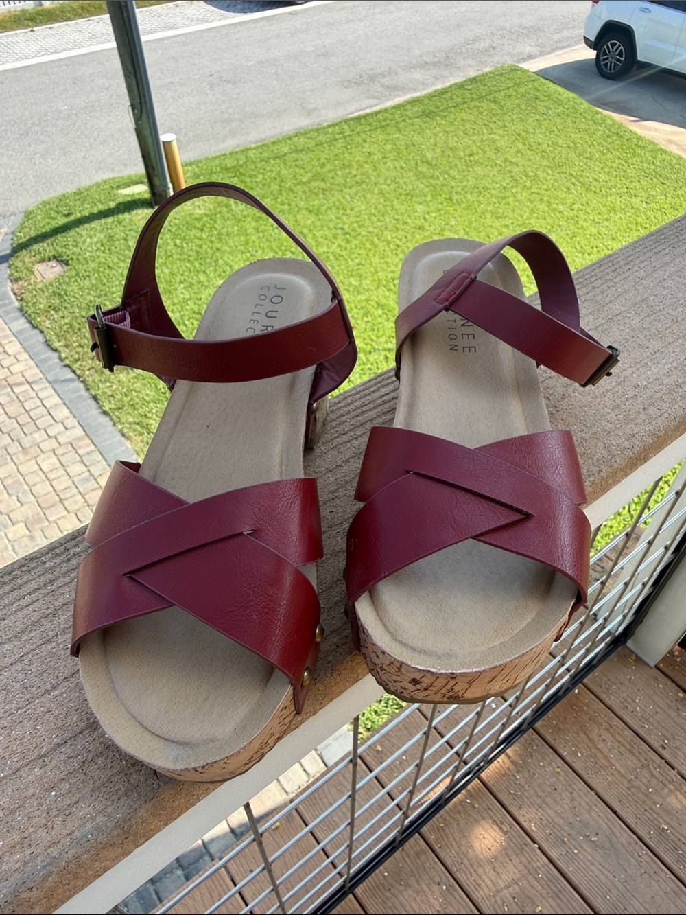 Journee Collection Burgundy Cork Platform Sandals